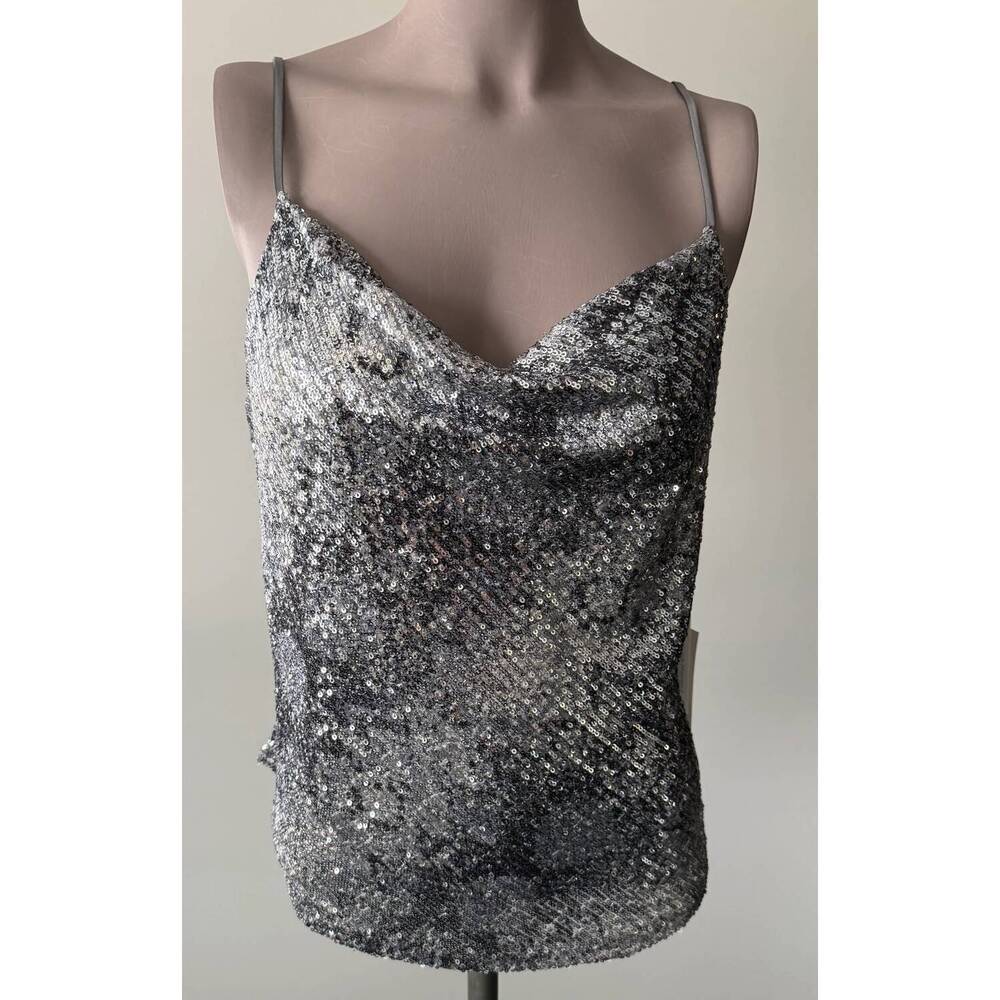 NEW FIFTEEN TWENTY women's sequin snake cami top in silver